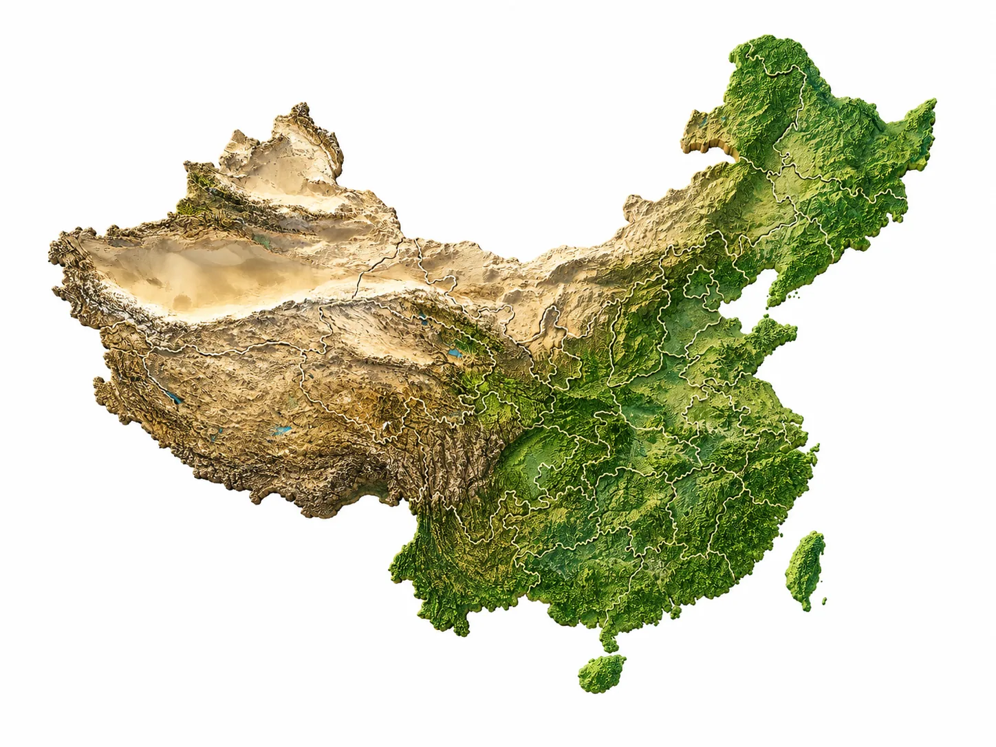 Relief map of China with province regions